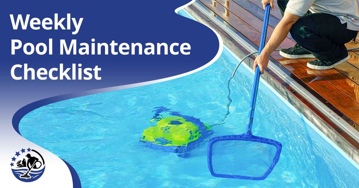 Image of a worker cleaning a pool using automatic pool cleaners, featuring Top Pool Cleaners Near Me and highlighting the weekly pool maintenance checklist.
